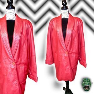 𝅺vintage 1980’s Pelle Red Leather Oversized Punk Rocker Jacket, Medium